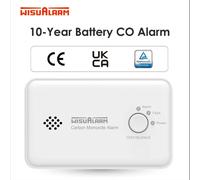 Wisualarm Détecteur de monoxyde de carbone, alarme au monoxyde de carbone, batterie 10 ans, bouton Test/Silence, conforme à la norme EN 50291
