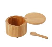 Wisylizv Acacia Wood Salt Cellar With Spoon - Magnetic Rotating Lid Seasoning Jar | Natural Wooden Container For Pepper, Salt, Bath Salts, Kitchen Countertop Organizer & Gourmet Gift