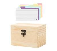 Wisylizv Lot de boîtes à fiches - Boîte de recettes en bois avec couvercle | Organiseur de cartes flash A7 avec 150 cartes colorées | Porte-recettes pour cuisine, bureau, maison et école