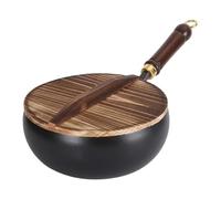 Wisylizv Poêle traditionnelle fabriquée à la main en fonte | Couvercle en bois 24 cm Style | Poêle assaisonnée authentique Pure Iron de 1 300 g pour sauter, rôtir, dorer et cuisiner de manière saine