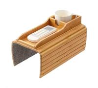 Wisylizv Sofa Armrest Tray - Couch Cup Holder Organizer | Wooden Brown Tray for Bedroom Living Room | Holds Cup Plate Phone Remote Control Snacks, Table for Movie Night Relaxation Gift