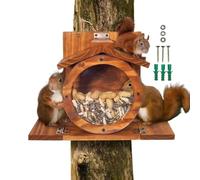 Wisylizv Squirrel Feeder Wooden | Squirrel Feeding House with Ventilation Hole | Weatherproof Box for Nut Corn COB Hay Food Animal Chipmunk Garden Fence Tree