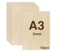 WISYOK 10pcs Contreplaqué 3mm, Planche Bois A3, Feuille de Bois Rectangulaire, Plaque Bois Brut, Bois Brut Non Finie, Panneau Feuille Découpe Laser pour Pyrogravure, Maquette - 420 * 300 * 3mm