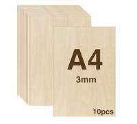 WISYOK 10pcs Contreplaqué 3mm, Planche Bois A4, Feuille de Bois Rectangulaire, Plaque Bois Brut, Bois Brut Non Finie, Panneau Feuille Découpe Laser pour Pyrogravure, Gravure - 300 * 210 * 3mm