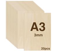 WISYOK 20pcs Contreplaqué 3mm, Planche Bois A3, Feuille de Bois Rectangulaire, Plaque Bois Brut Bouleau, Bois Brut Non Finie, Panneau Feuille Découpe Laser pour Pyrogravure, Maquette - 420*300*3mm