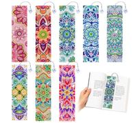 WISYOK Diamond Painting Lot de 8 marque-pages Motif mandala coloré | Kit de marque-page en diamant avec pendentif et accessoires de bricolage pour adultes, femmes, amateurs de bricolage