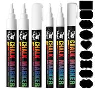 WISYOK Lot de 6 Feutre Craie Blanche Avec 45 étiquettes, Marqueur Blanc Indelebile, Marqueur Tableau Noir Effacable, Marqueur Craie Double Pointe pour fenêtres et tableaux noirs - 3mm & 6mm