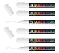 WISYOK Lot de 6 Feutre Craie Blanche, Marqueur Blanc Indelebile, Marqueur Tableau Noir Effacable, Marqueur Craie Double Pointe pour fenêtres et tableaux noirs - 6mm