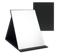 WISYOK Miroir Maquillage Pliable sur Pied - Coiffeuse Portable de Table pour Voyage - Cuir PU, Super HD, Réglage Multi-Angle - 16x12cm (Noir)