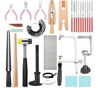 Wisyurt Set D'Outils de Bijoutier 27 Pièces Kit de Fabrication de Bagues avec Scie à Bijoutier (144 Lames), Pince de Banc et Pince à Anneau en Bois Incluses.