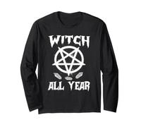 Witch All Year Witches Pagan Wicca Symbols Crystal Halloween Manche Longue