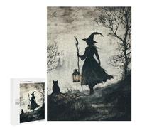 Witch and Black Cat in Foggy Forest Puzzle 1000 Pièces Educa Jouet en Bois Cadeau Unique Décoration Intérieure Jeu Éducatif Challenge Toy Adultes Et Enfants À Partir De 14 Ans 500 PCS