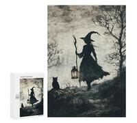 Witch and Black Cat in Foggy Forest Puzzle 1000 Pièces Educa Jouet en Bois Cadeau Unique Décoration Intérieure Jeu Éducatif Challenge Toy Adultes Et Enfants À Partir De 14 Ans 300 PCS