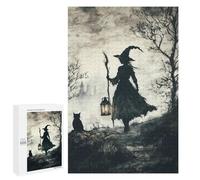 Witch and Black Cat in Foggy Forest Puzzle 1000 Pièces Educa Jouet en Bois Cadeau Unique Décoration Intérieure Jeu Éducatif Challenge Toy Adultes Et Enfants À Partir De 14 Ans 1000 PCS