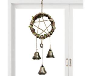 Witch Bells, Boho Wind Chimes, Handmade Witch Chimes, Aesthetic Things Witch Supplies, Decorative Door Knob Bells for Home, Hangable Retro Pentagram Charm Pagan Decor for Dorm Shop