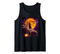 Witch Black Cat Ridding Dinosaur Moon Pumpkin Halloween Débardeur
