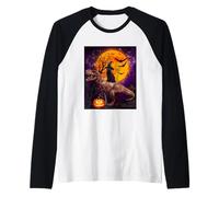 Witch Black Cat Ridding Dinosaur Moon Pumpkin Halloween Manche Raglan