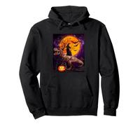Witch Black Cat Ridding Dinosaur Moon Pumpkin Halloween Sweat à Capuche