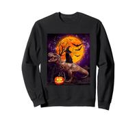 Witch Black Cat Ridding Dinosaur Moon Pumpkin Halloween Sweatshirt