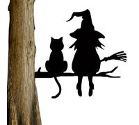 Witch Cat Garden Sign - 25x20x0.5cm Witch Cat Metal Garden Ornaments, Waterproof Black Cats Halloween Decorations,Metal Yard Signs, Creative Halloween Yard Stakes for Lawn, Outdoor