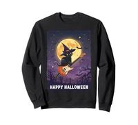 Witch Cat Playing Guitar Cat Halloween Cat Kitten Lover Kids Sweatshirt