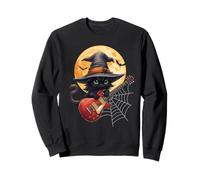 Witch Cat Playing Guitar Cat Halloween Cat Kitten Lover Kids Sweatshirt