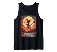 Witch Cat Riding Guitar Cat Halloween Cat Kitten Lover Kids Débardeur