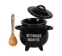 Witch Cauldron Soup Bowl With Spoon - Ceramic 650ml Black Halloween Witch | Broth Bowl And Cauldron Drinkware Set, 14.2x11.4x14.5cm 5.59x4.49x5.71in | Spooky Halloween Party Tableware And Gift