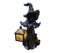 Witch Ghost Statue with Lantern, Halloween LED Ghost Statue Decoration, Horrifying Hell Messenger, Suitable for Home and Office(Black,A)
