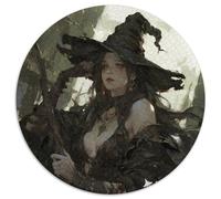 Witch Girl 1000 Piece Round Puzzle Portrait-Puzzle Jigsaw Puzzle for Adults and Kids, Challenging & Brainteasing Stress Reliver Family Educational Games 1000pcs (67.5x67.5cm)
