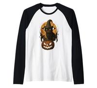Witch Hat Pumpkin Moon Scary Halloween Black Cat Manche Raglan