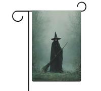 Witch in the Woods with Balai Dark Fantasy Garden Flag Seasonal Holiday Jute Double Face House Yard Outside Flags 30,5 x 45,7 cm