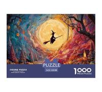 Witch is Flying on Her Broom 1000 Pcs Carton Extra-épais Coffret De Puzzles Spooky Flying Witch Stimulant Et Éducatif Jeu Familial Puzzles pour Adultes Et Enfants 52x38cm/1000pcs
