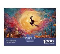 Witch is Flying on Her Broom 1000 Pièces Carton Extra-épais Lot de Puzzles Spooky Flying Witch Stimulant Et Éducatif Défi Unique Puzzles As Birthday Gifts 70x50cm/1000pcs