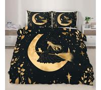 Witch Kitten Cottage Couvre-Couette Queen Size Magnifique Ensemble de Couvre-Couette Night Sky Plant avec taies d’Oreiller Linge de lit pour la décoration de la Chambre 220x240cm