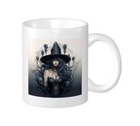 Witch Lot de 1 tasse avec motif gothique gothique Cranium Cranium Cranium Collier Magic Hat Céramique Noir Gris Inrenversable Cuisine École Bureau Garde-manger avec poignées Tasse à thé 325 ml