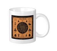 Witch Lot de 1 tasse d'impression Ouija Board Constellation Farmhouse Abstrait Artistique Orange Noir Céramique Léger Collection Salon Laboratoire Extérieur Bureau Fond Plat avec Poignées 325 ml