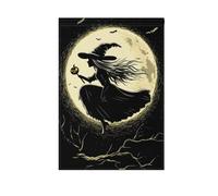 Witch on Halloween Moon Welcome Garden Flag Double Face Holiday Outdoor Decoration Banner for Outdoor Yard Decor 71,1 x 101,6 cm