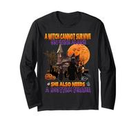 Witch on Wine She Needs A Scottish Terrier Dog Halloween Manche Longue