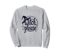 Witch Please: Magical Halloween Graphic, Sweatshirt, Unisexe pour Adultes, Gris Chiné, XL