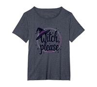 Witch Please: Magical Halloween Graphic, T-Shirt, Femme Grandes Tailles, Bleu Chiné, 2X