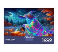 Witch, Puzzle de Casse-tête DIY en Papier Premium, sorcière Arc-en-Ciel avec citrouilles et forêt, Stimulant pour l'esprit, Cadeau de Bas de Noël, 38x26cm/1000pcs