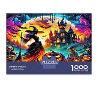 Witch, Puzzle de Casse-tête DIY en Papier Premium, sorcière d'halloween et château Vibrant, Stimulant pour l'esprit, Cadeau de Bas de Noël, 38x26cm/1000pcs