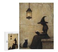 Witch Reading Book with Black Cat Puzzle 1000 Pièces Educa Jouet en Bois Cadeau Unique Décoration Intérieure Jeu Éducatif Challenge Toy Adultes Et Enfants À Partir De 14 Ans 500 PCS