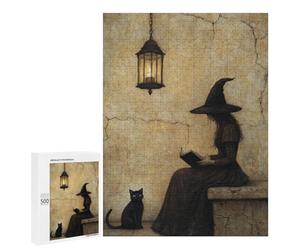 Witch Reading Book with Black Cat Puzzle 1000 Pièces Educa Jouet en Bois Cadeau Unique Décoration Intérieure Jeu Éducatif Challenge Toy Adultes Et Enfants À Partir De 14 Ans 500 PCS