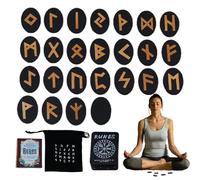 Witch Rune Set Runes Vikings | Runes de méditation avec sac manuel et sac de rangement, 25 pièces runes, mythologie du jeu d'équitation pour la méditation, spirituel, notre ensemble de dents en bois