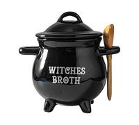 Witch’s Brew Bowl - Halloween Stew Cauldron, tasse de soupe en céramique avec cuillère | Crock de bouillon noir pour fêtes en costumes, bol à dîner gothique, tasse de thé hantée, pot de service effray
