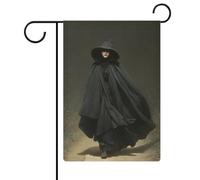 Witch Walking Old Country Road Dark Fantasy Drapeau de jardin saisonnier en toile de jute double face pour maison, cour et extérieur 30,5 x 45,7 cm