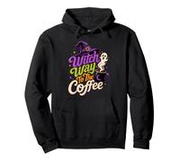 Witch Way to The Coffee Funny Witchy Halloween Typographie Sweat à Capuche
