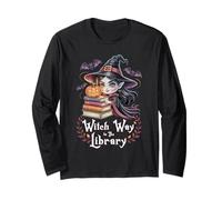 Witch Way to The Library Halloween Bibliothèan Book Worm Manche Longue